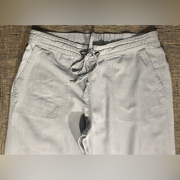 For Cynthia Tan Linen Blend Pants, Size L, Elastic Drawstring Waist, Pockets - Picture 4 of 8